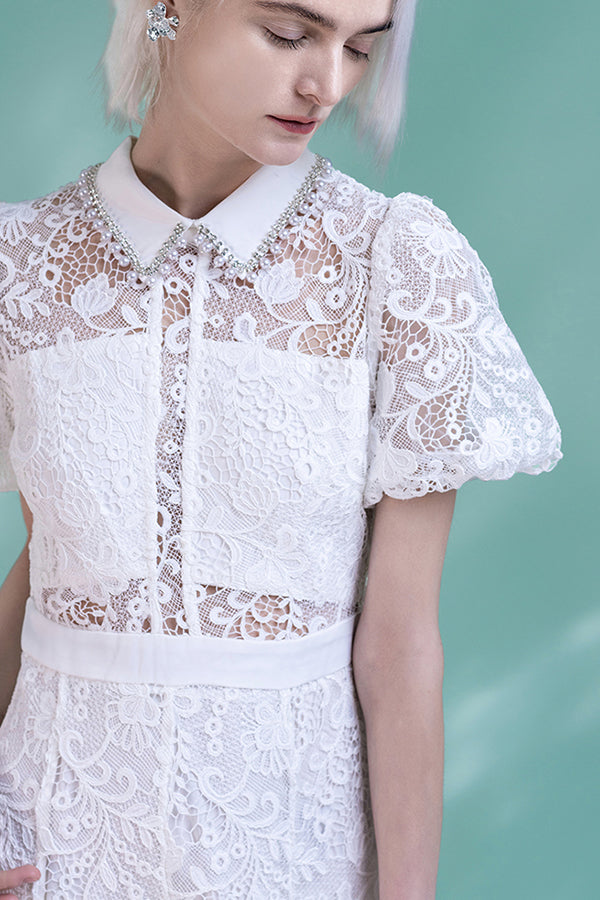 Babyonlines Elegant White Lace Short Sleeves A-line Dresses