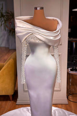 Elegant White Long Sleeve Evening Dress with Beadings