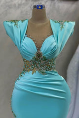 Emerald Satin Long Sleeve Mermaid Prom Dress with Appliques