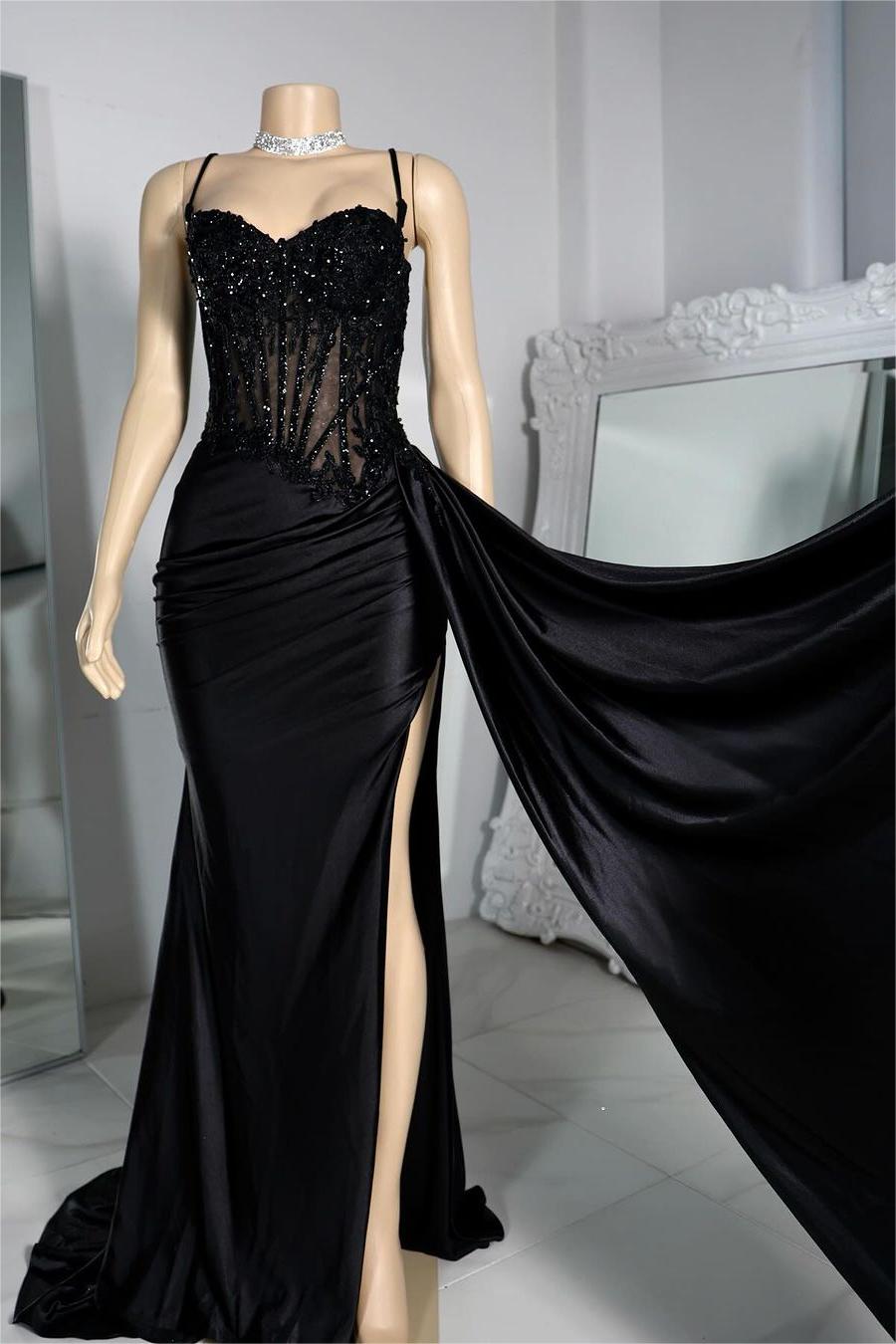 Exquisite Spaghetti Strap Pleated Long Prom Dress with Beading Split