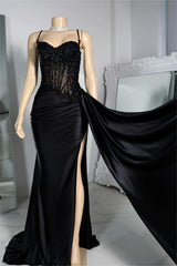 Exquisite Spaghetti Strap Pleated Long Prom Dress with Beading Split