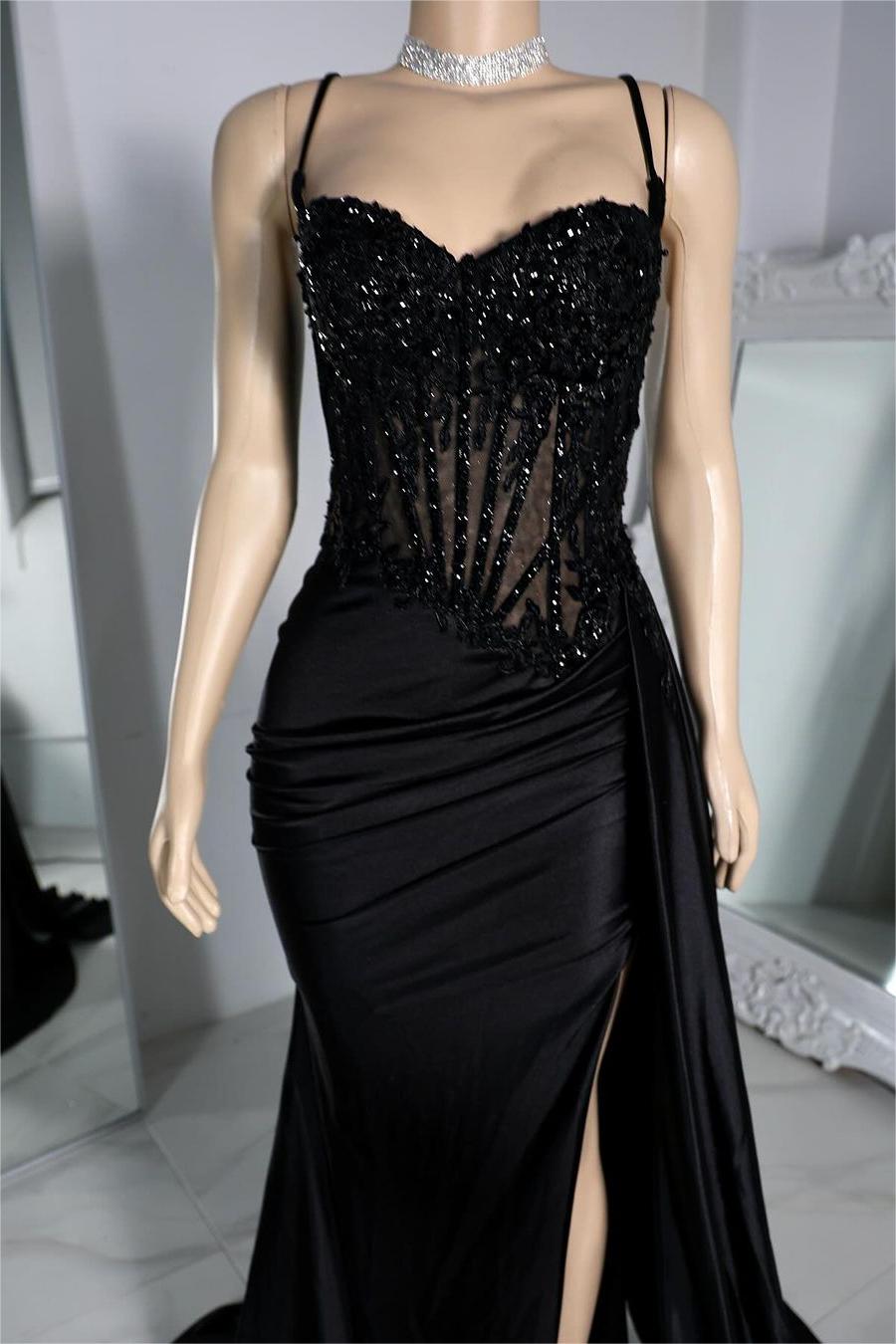 Exquisite Spaghetti Strap Pleated Long Prom Dress with Beading Split