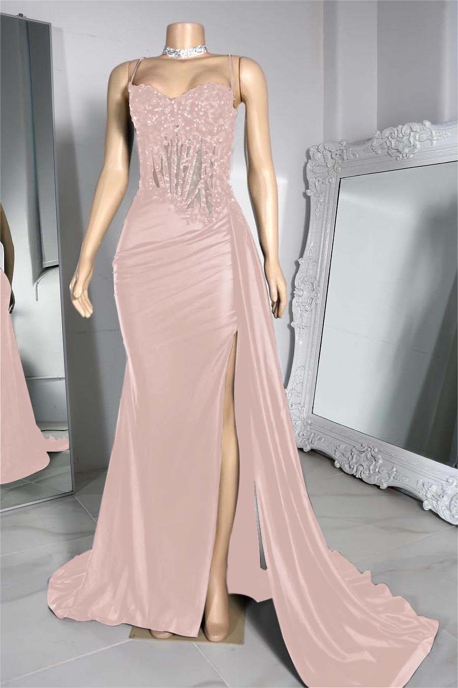 Exquisite Spaghetti Strap Pleated Long Prom Dress with Beading Split