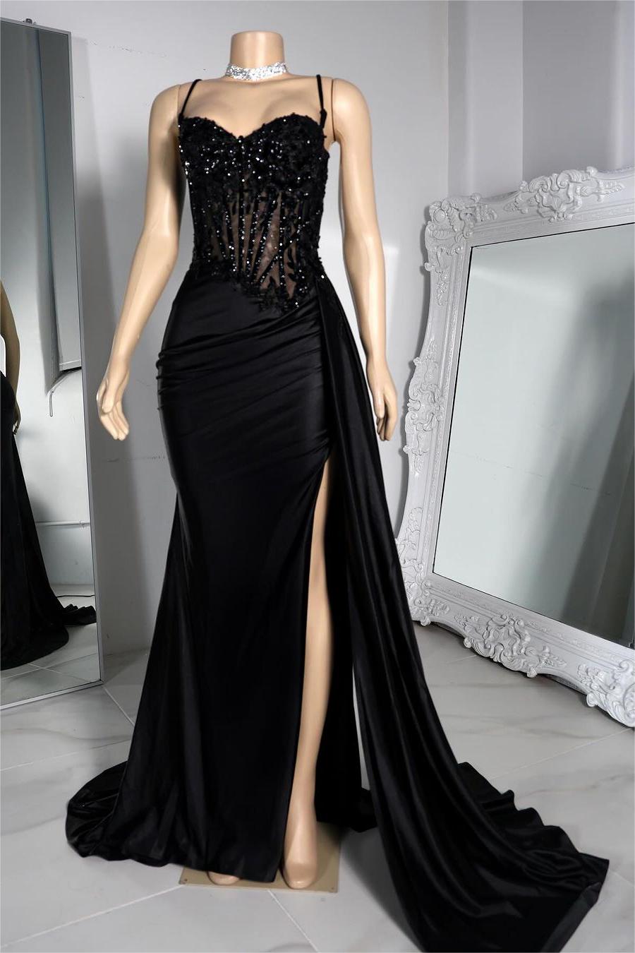 Exquisite Spaghetti Strap Pleated Long Prom Dress with Beading Split