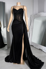 Exquisite Spaghetti Strap Pleated Long Prom Dress with Beading Split