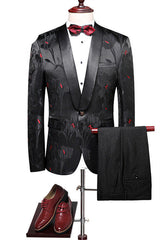 Fashion Black Jacquard Slim Fit Prom Suit for Men, 2 Pieces
