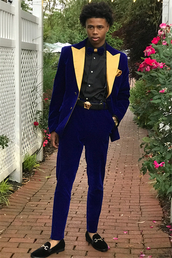 Fashionable Royal Blue Velvet Two-Piece Evening Suit