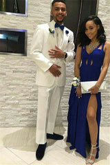 Fashionable White Custom Two-Piece Wedding Suit with Shawl Lapel