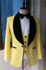 Fashionable Yellow Jacquard Shawl Lapel Blazer for Formal Wedding