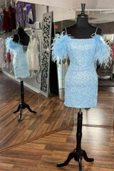 Feather Cold Shoulder Lilac Sequins Mini Homecoming Dress