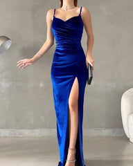 Spaghetti Strap Mermaid Long Prom Dress with High Split