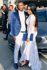 Formal Bespoke Velvet Blue Wedding Suit with One Button for Groom and Groomsmen