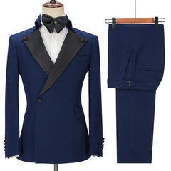 Formal Dark Navy Two-Piece Dinner Suit with Peak Lapel for Men