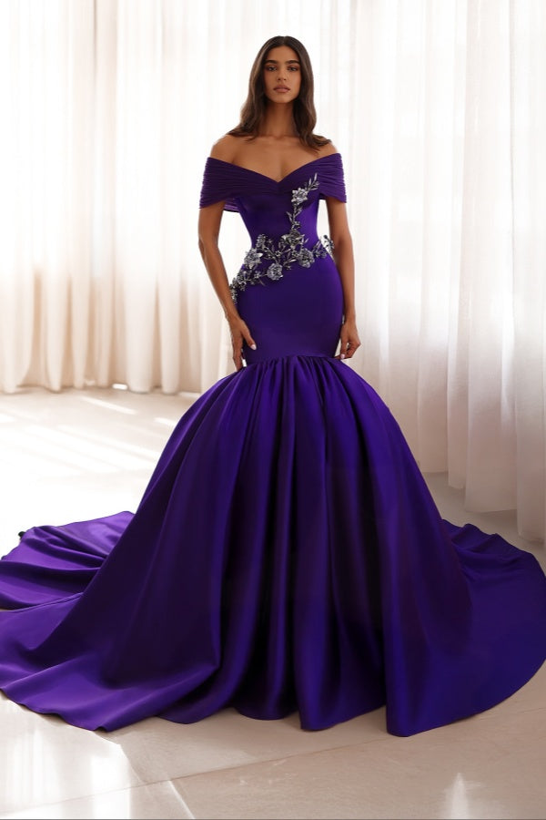 Mermaid Long Off-the-Shoulder Formal Evening Dresses with Applique