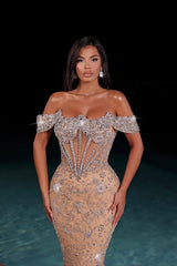 Long Mermaid Off-the-Shoulder Sequin Beaded Formal Evening Dresses