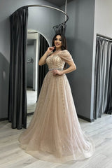 Long Sweetheart Backless A-line Off-the-Shoulder Formal Evening Dresses