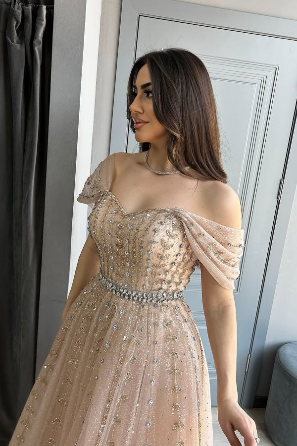 Long Sweetheart Backless A-line Off-the-Shoulder Formal Evening Dresses