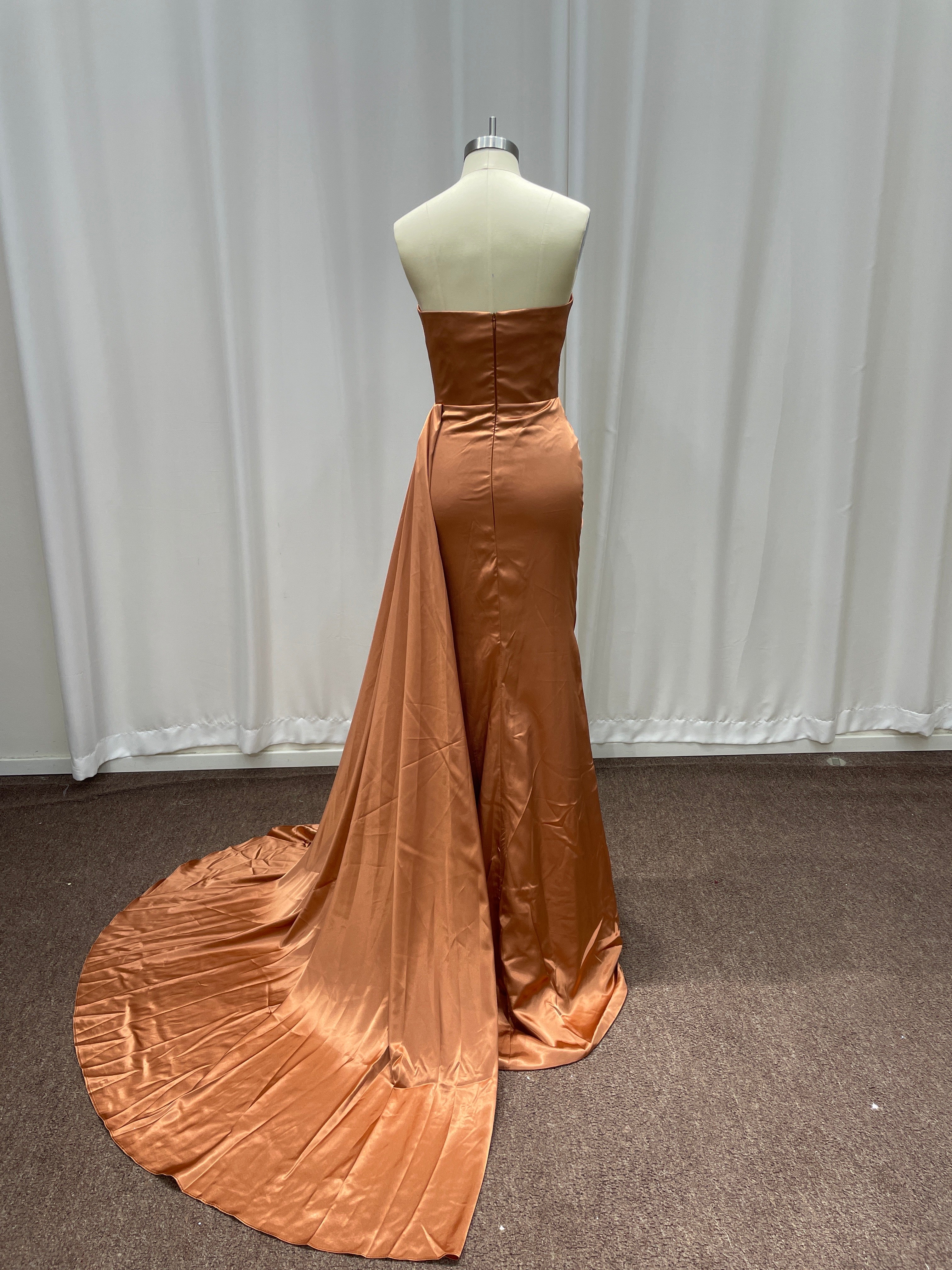 Long Sleeveless Satin Mermaid Formal Prom Dresses with Side Train