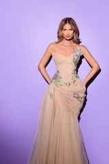 Long Mermaid Strapless SleevelessFormal Evening Dresses with Applique