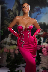 Fuchsia Strapless Mermaid Prom Dress with Gloves