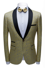 Gentle Black Shawl Lapel One-Button Jacquard Wedding Suit