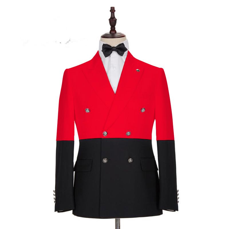 Gentle Red Double-Breasted Casual Suit with Peaked Lapel for Party