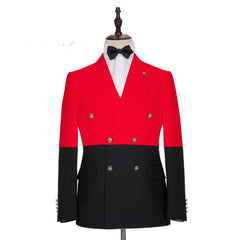 Gentle Red Double-Breasted Casual Suit with Peaked Lapel for Party