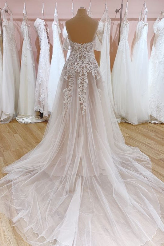 Glamorous Bateau Neck Mermaid Wedding Dress with Lace, Tulle, and Appliques