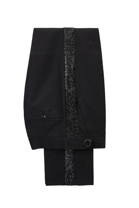 Glamorous Black Peak Lapel Sky Blue Sparkle Two-Piece Evening Suit