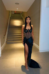 Glamorous Black Mermaid Long Prom Dress with Split