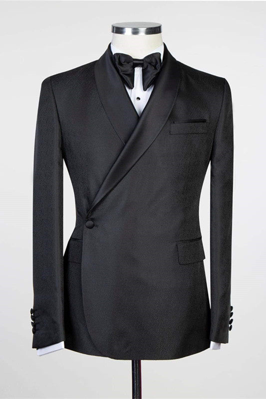 Glamorous Black Wedding Suit with Shawl Lapel for Groom 2024
