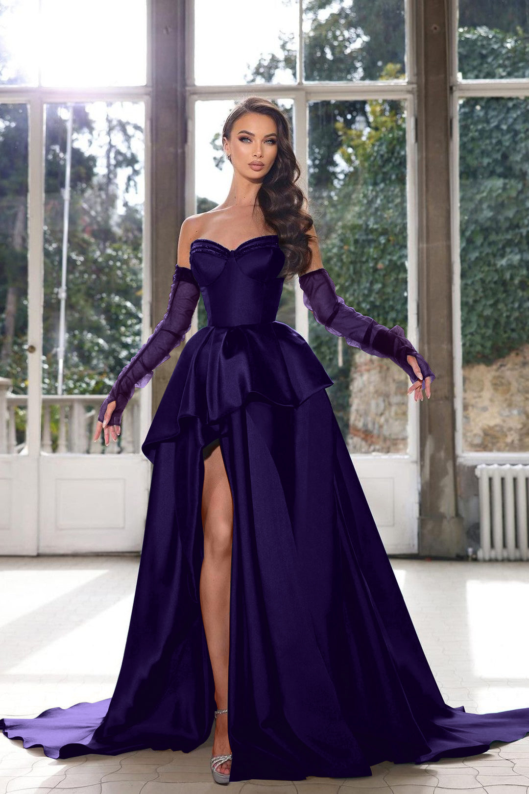 open lace back dress Navy Blue Prom Dress 2024 Spaghetti Straps Sequin 16 / Green main image 1