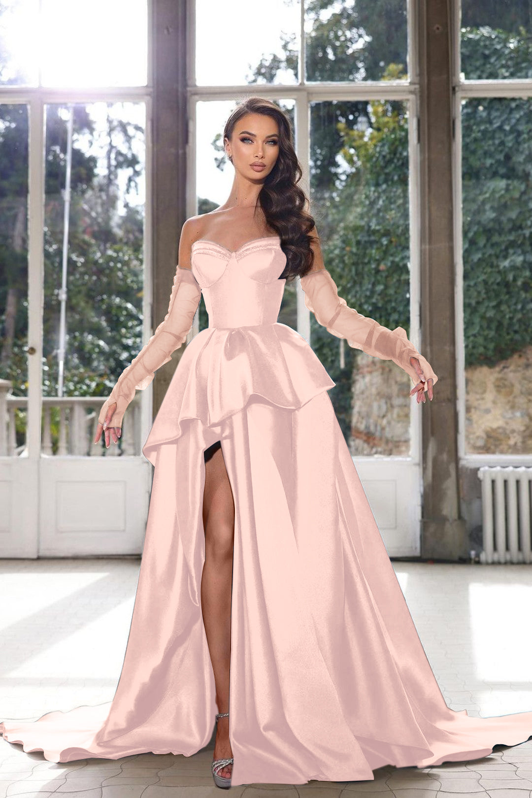 Glamorous Ink Blue Strapless Prom Dress with High Split