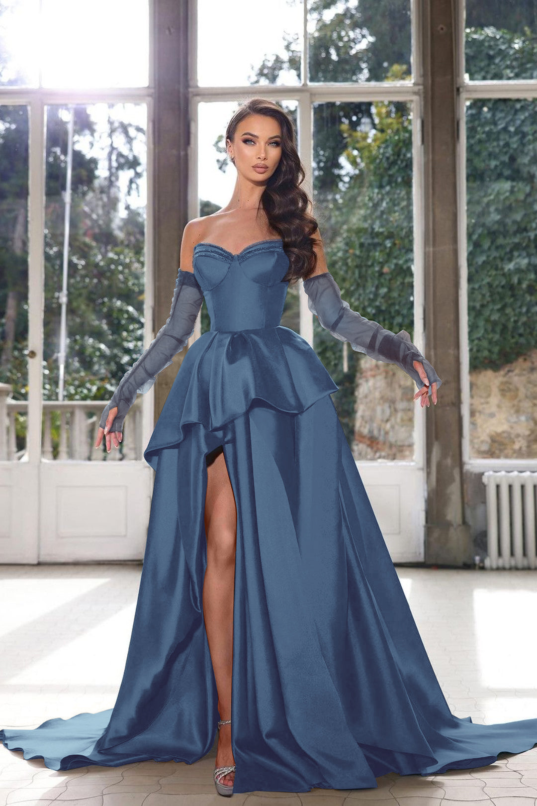 Glamorous Ink Blue Strapless Prom Dress with High Split – Babyonlines