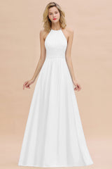Glamorous Halter Backless Long Affordable Bridesmaid Dresses with Ruffle-Babyonlines