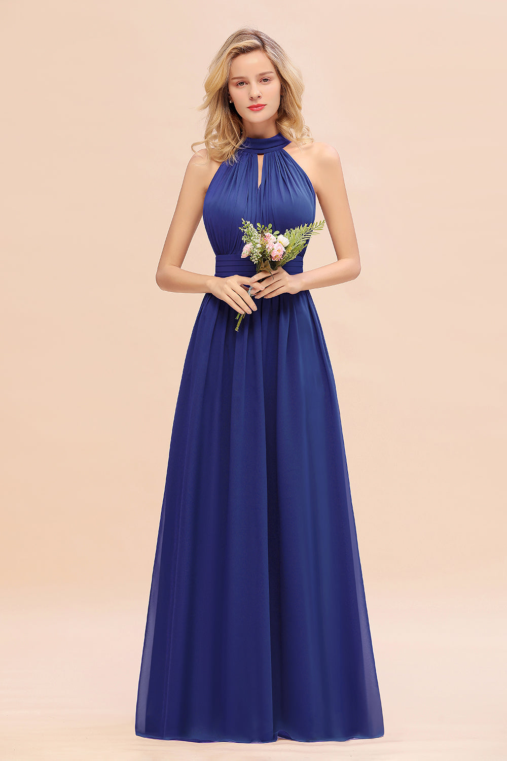 Glamorous High-Neck Halter Bridesmaid Affordable Dresses with Ruffle-Babyonlines