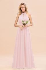 Glamorous High-Neck Halter Bridesmaid Affordable Dresses with Ruffle-Babyonlines