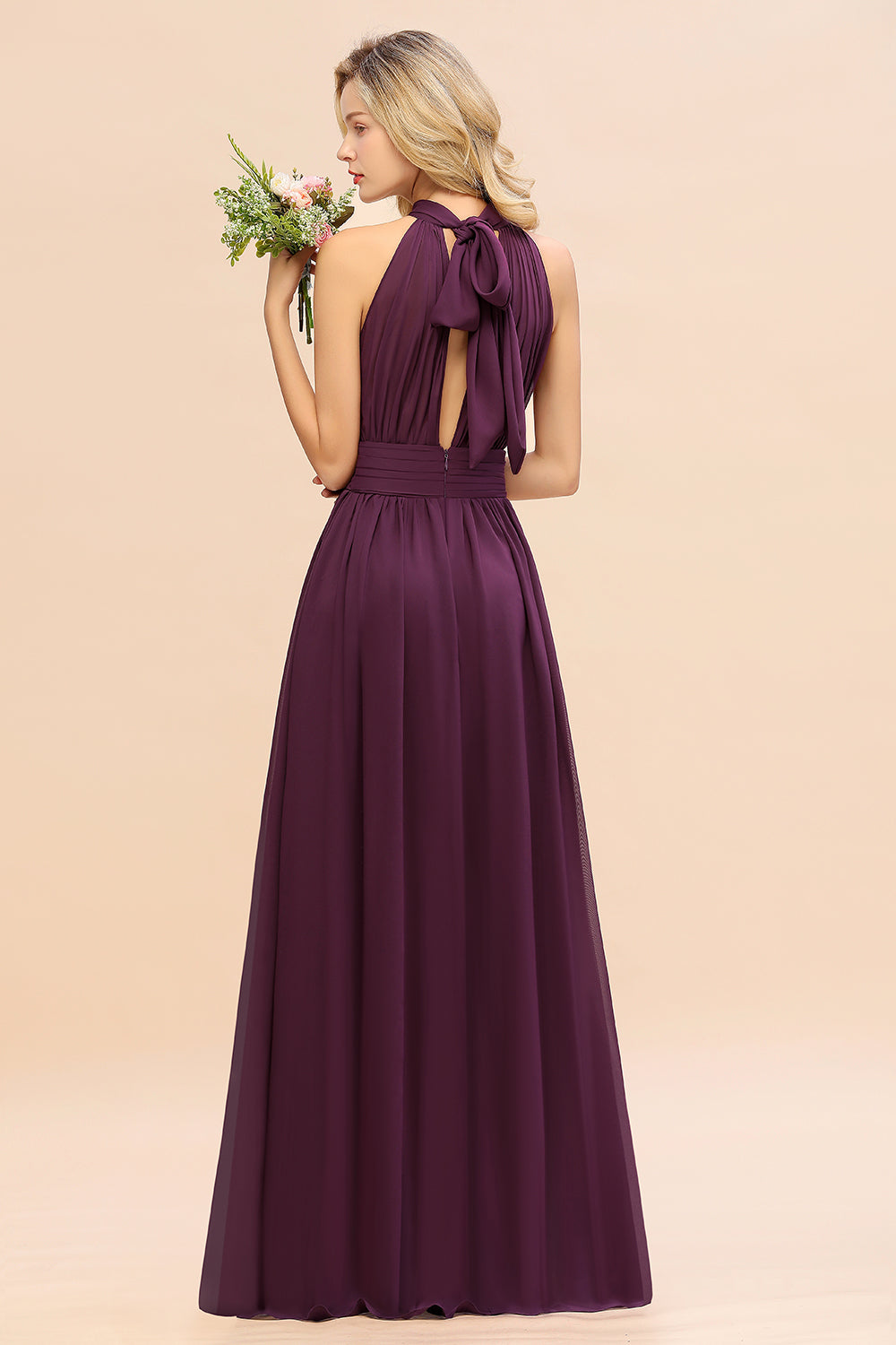 Glamorous High-Neck Halter Bridesmaid Affordable Dresses with Ruffle-Babyonlines
