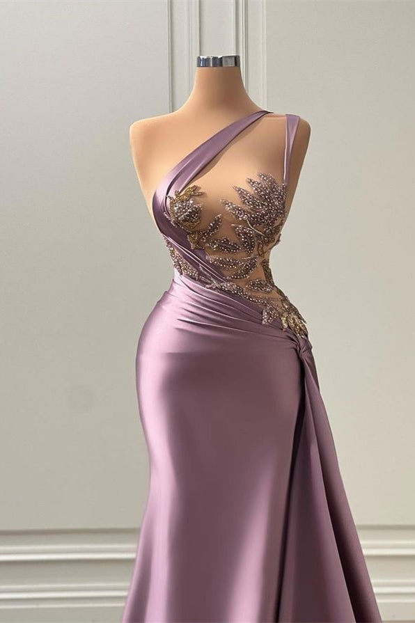 Glamorous One Shoulder Mermaid Long Prom Dress with Appliques