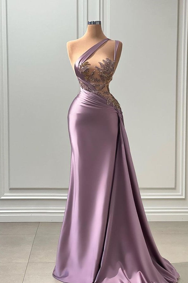 Glamorous One Shoulder Mermaid Long Prom Dress with Appliques