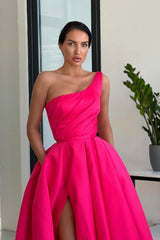 Glamorous One Shoulder Ball Gown Long Prom Dress with Split