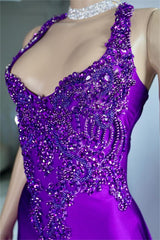 Glamorous Halter Satin Mermaid Long Prom Dress with Beading and Split