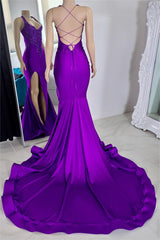 Glamorous Halter Satin Mermaid Long Prom Dress with Beading and Split
