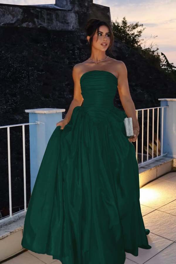 Glamorous Strapless Long Prom Dress with Pleated Details