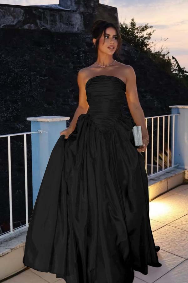 Glamorous Strapless Long Prom Dress with Pleated Details