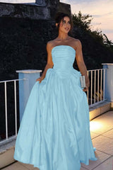 Glamorous Strapless Long Prom Dress with Pleated Details