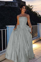 Glamorous Strapless Long Prom Dress with Pleated Details