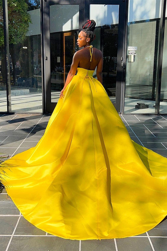 Glamorous Halter High Waist Long Split Prom Dress with Beading