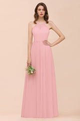 Gorgeous Chiffon Halter Ruffle Affordable Long Bridesmaid Dress-Babyonlines