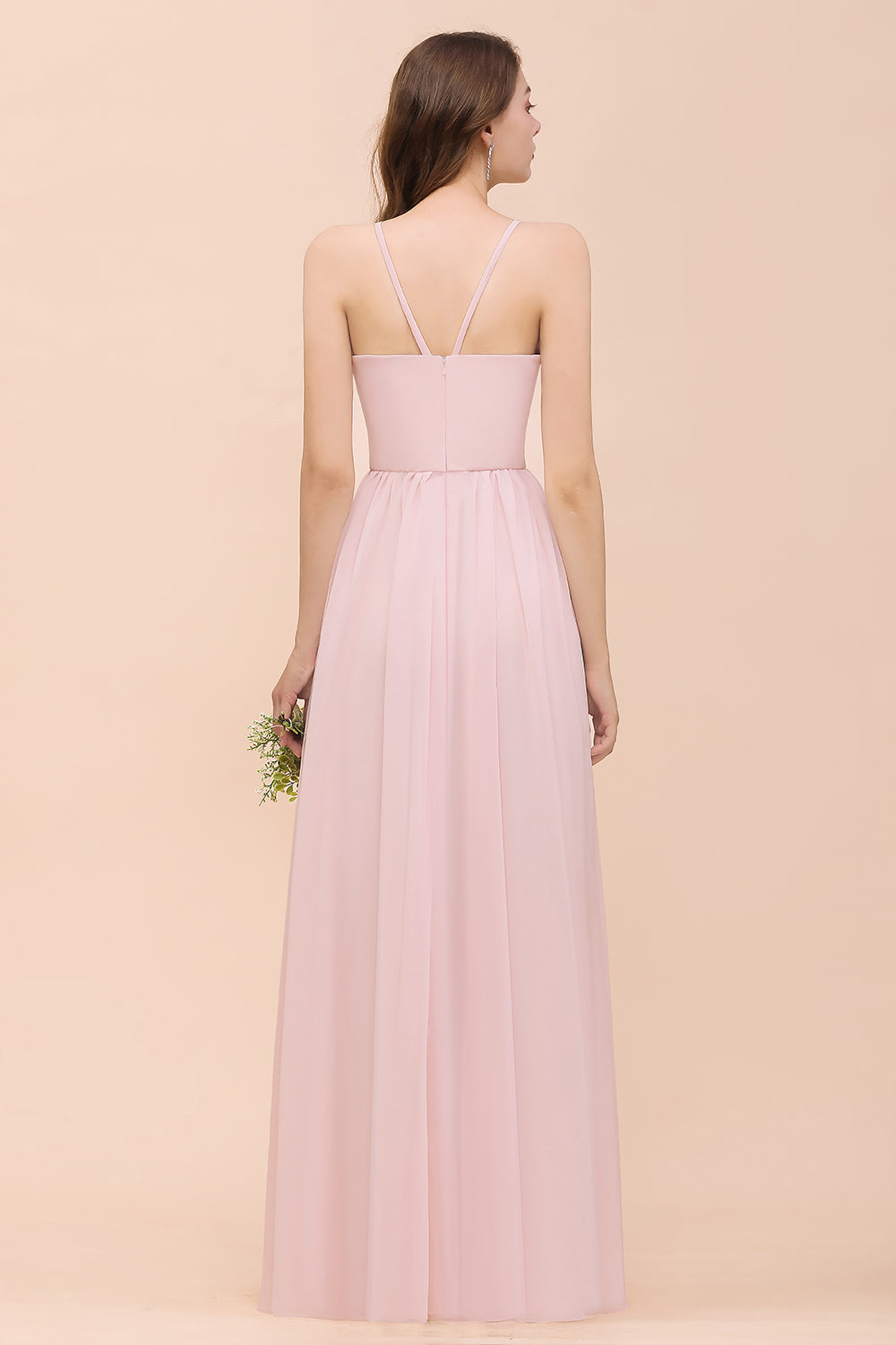 Gorgeous Chiffon Halter Ruffle Affordable Long Bridesmaid Dress-Babyonlines